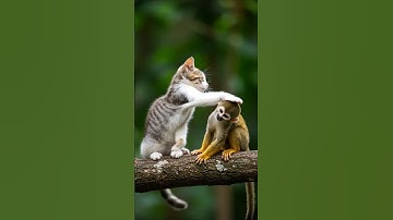 Playful Friends: The Secret Conversation Between a Cat and a Monkey #cat #monkey #catvideos