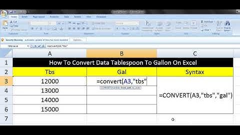 How To Convert Data Tablespoon To Gallon On Excel