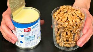 Schlagen Sie Kondensmilch mit Nüsse! Das beste italienische Dessert ohne Backen!