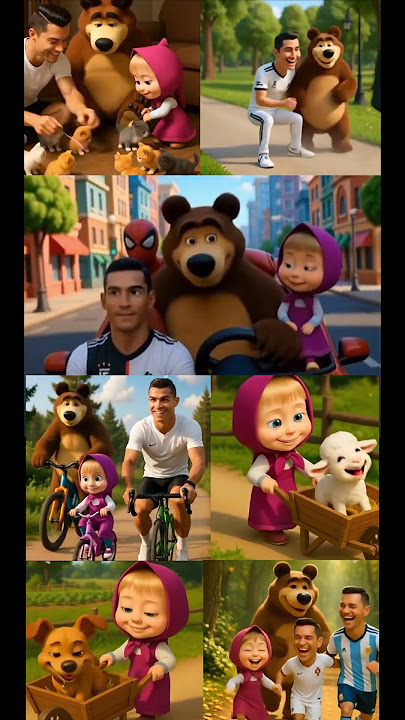 Masha is playing and walking around with the animals. 🧒🐾🐻🦁