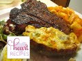 Dinner for two : T-bones Steaks, Loaded Twice Baked Potatoes, and Teriyaki Shrimp Salad.