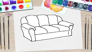 How To Draw A Couch | How To Draw A Sofa Easy Step By Step