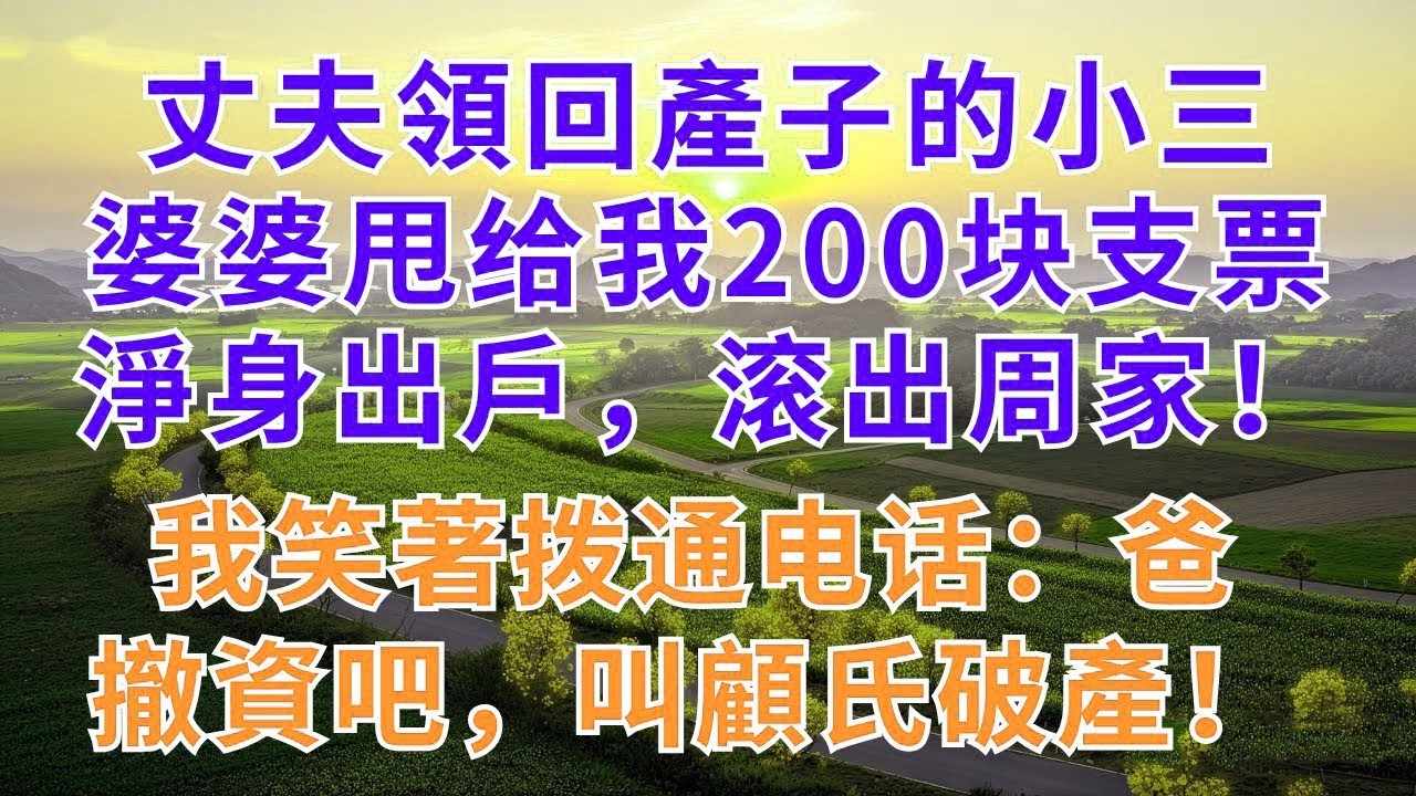 丈夫領回產子的小三，婆婆甩给我200块支票：淨身出戶，滚出周家！我笑著拨通电话：爸，撤資吧