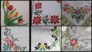 Amazing corner cross stitch pattern designs collection for bedsheet, table cover,aason