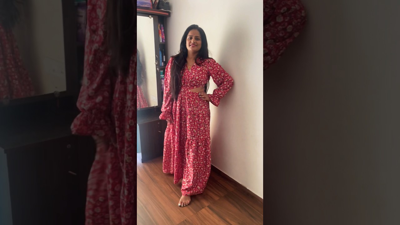 Red & Beige Floral Waist Cut - Out Maxi Dress 