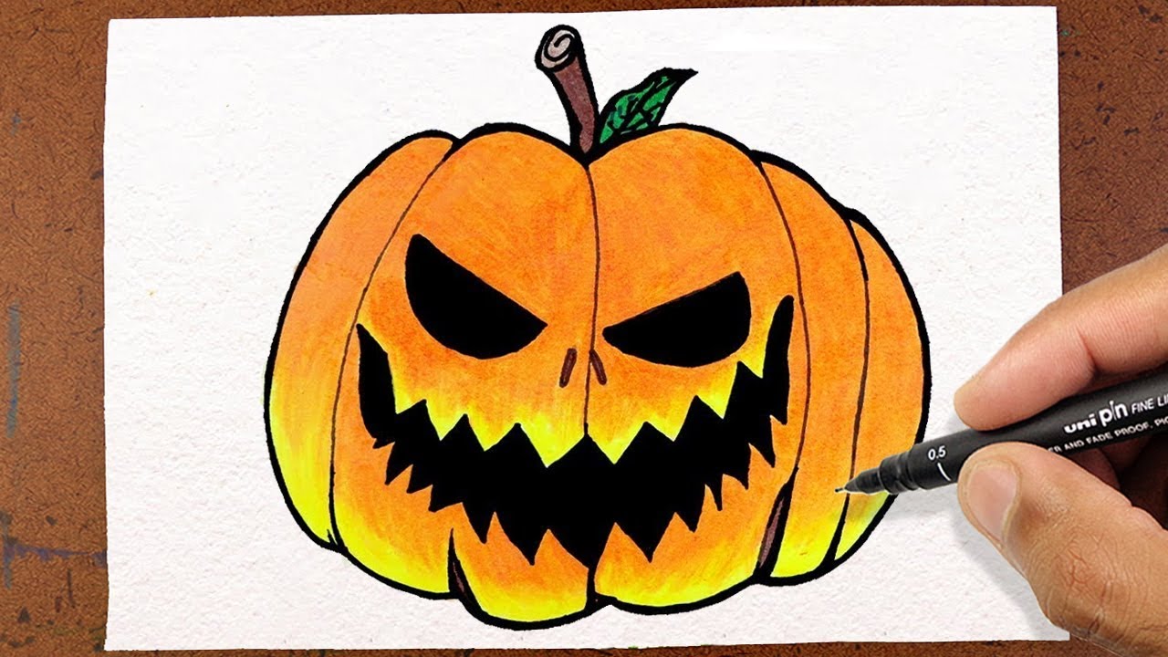 Como DESENHAR ABÓBORA HALLOWEEN - Como DIBUJAR a CALABAZA HALLOWEEN - How  To DRAW HALLOWEEN PUMPKIN 