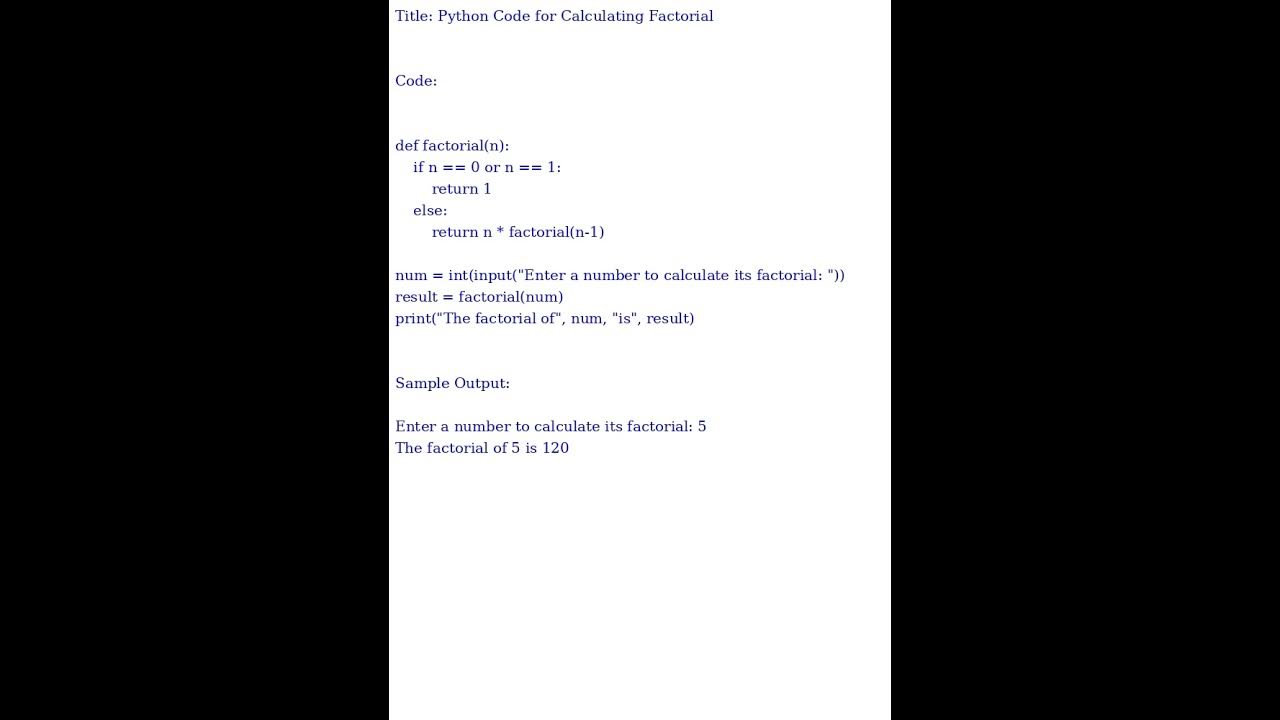 Python Code for Calculating Factorial (Python Code) - YouTube