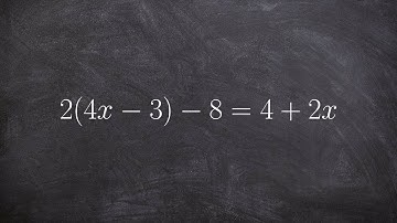 Using distributive property and combining like terms to solve linear equations