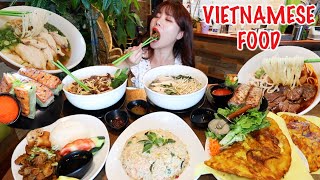 VIETNAMESE FOOD MUKBANG 먹방 Banh Xeo, Bun Bo Hue, Pho, Com Thit Nuong, Nem Nuong in Chino Hills, CA