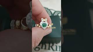 Diamond And Emerald Claddagh Ring in Gold #claddaghring #celticjewelry #emeraldring