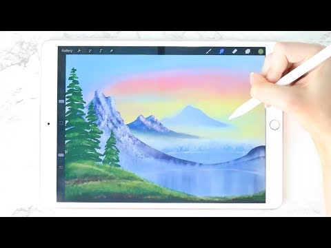 Following a Bob Ross tutorial on my iPad - Drawing in Procreate