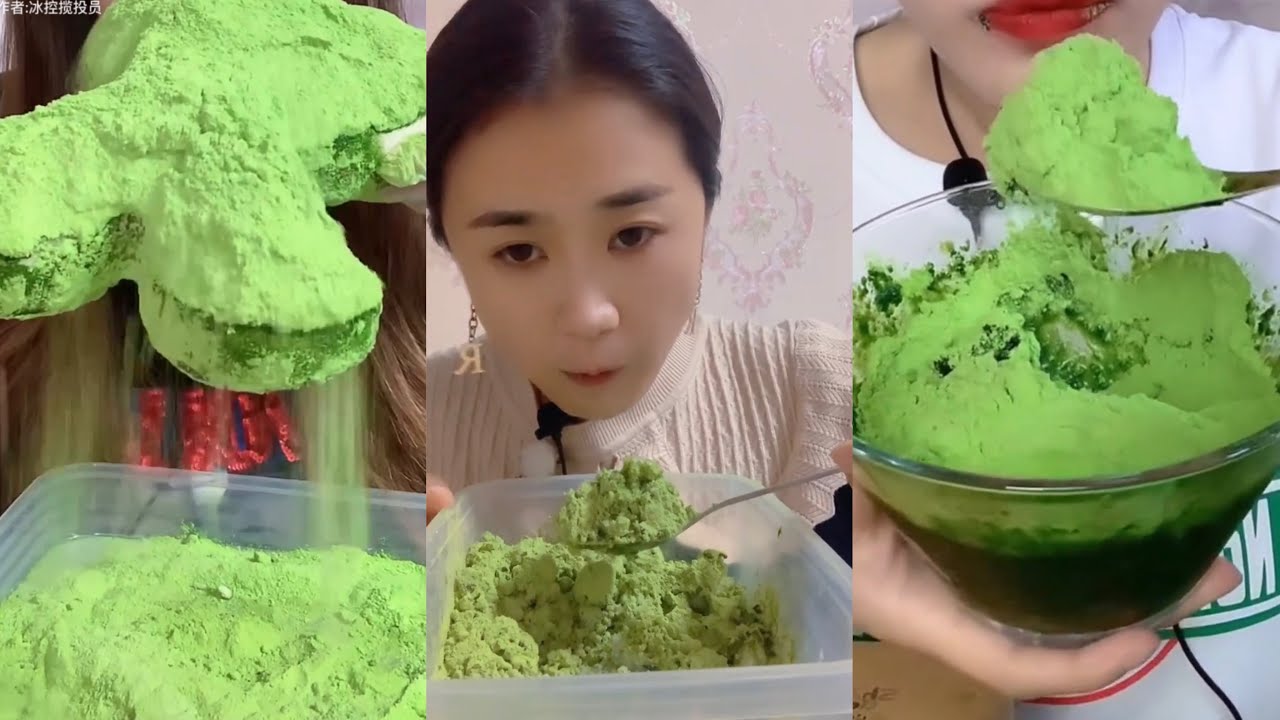 ASMR Heavy Matcha powder icesolo bitesSoft icecrushed hard ice