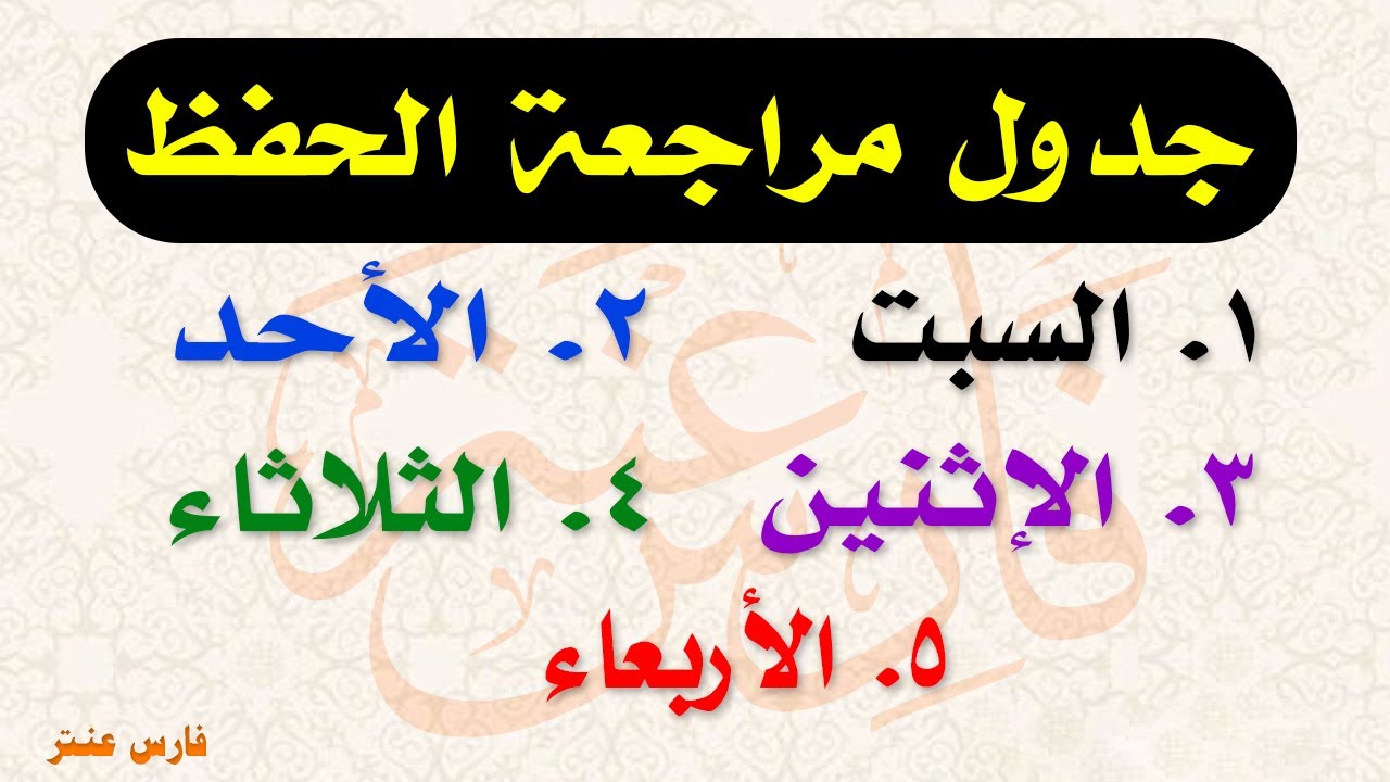 جدول مراجعة وتثبيت الحفظ وكيفية مراجعة القديم والسور القديمة مع فارس عنتر