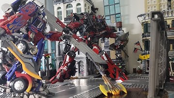 Sentinel Prime vs Optimus Prime OV01 Chicago Battle Transformers Dark of the moon toy stop motions