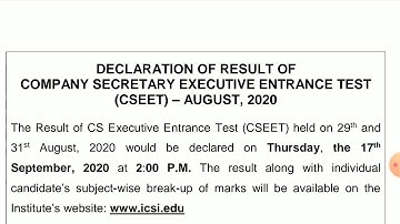 CSEET Results has been declared, August #2021 || icsi #Rajpicz