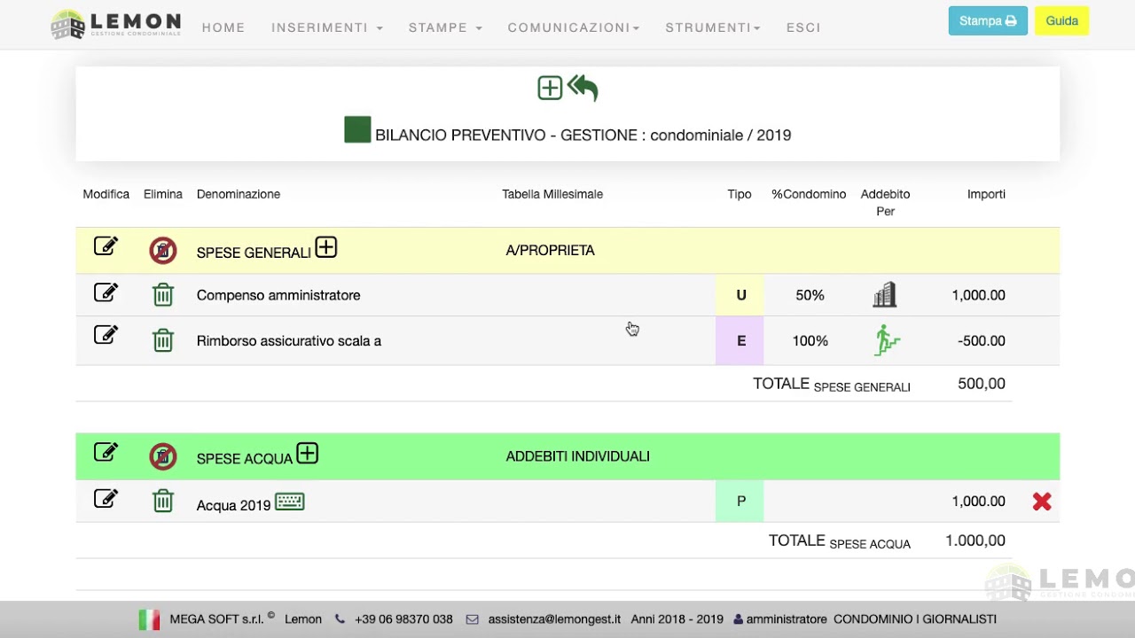 PIANO DEI CONTI PREVENTIVO SPESE PERSONALI - Lemon Gestione condominio