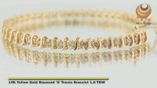 14K Yellow Gold Diamond 'S' Tennis Bracelet 1.0 TDW