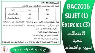 بكالوريا 2016| الرياضيات| دور شجرة الاحتمالات | شعبة تسيير واقتصاد | الموضوع (1) | التمرين (3)