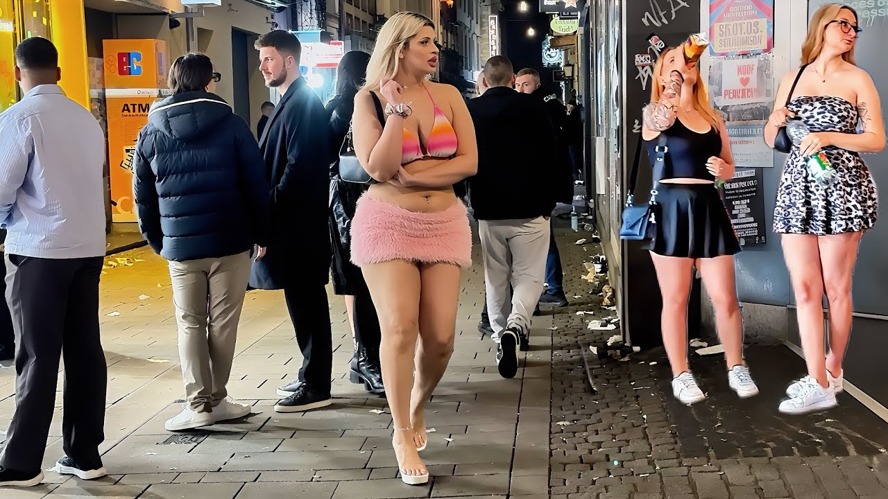 Germany Nightlife 2025 /beautiful single girls in Düsseldorf after disco/walking tour 4K