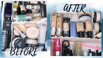 DECLUTTER MAKEUP AND ORGANISE WITH ME | foundations, primers and concealers ✨