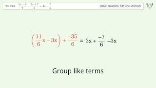 Solve (5x-7)/2-(2x+7)/3=3x-7/6: Linear Equation Video Solution | Tiger Algebra