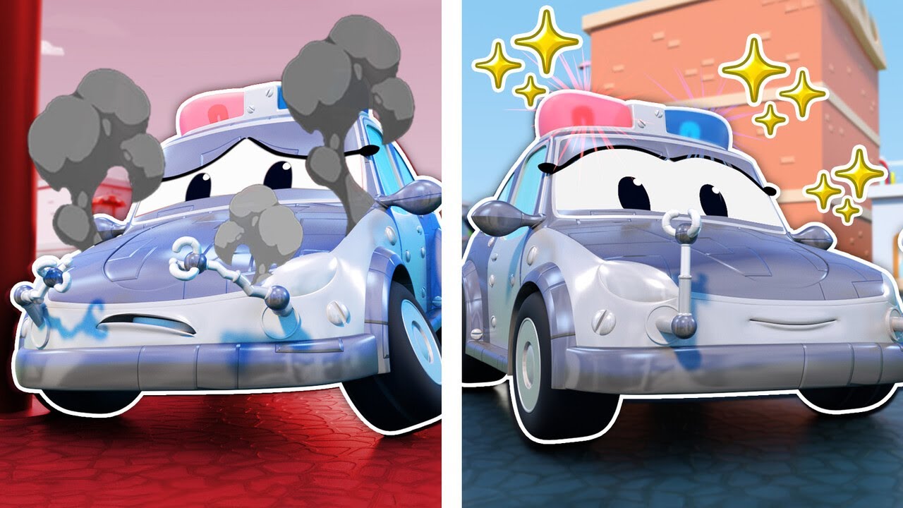 カーチェイス中のパトカーロボが事故に！| Emergency Vehicles for kids | Car Repair