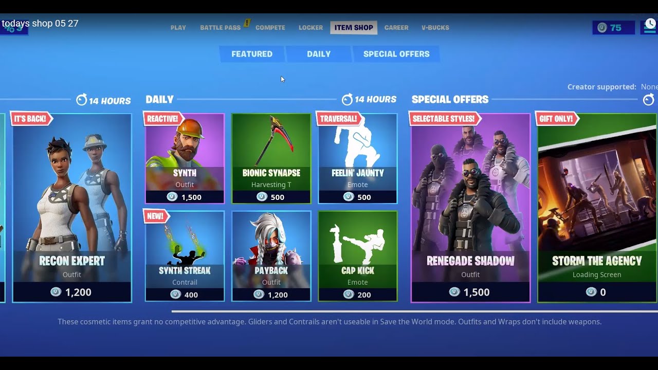 Fortnite Today's Item Shop May 27 (NEW Renegade Shadow Outfit, FREE ...