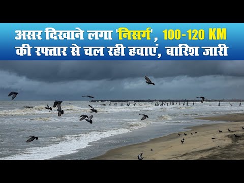 Nisarga Cyclone : असर दिखाने लगा 'निसर्ग', 100-120 KM की रफ्तार से चल रही हवाएं, बारिश जारी
