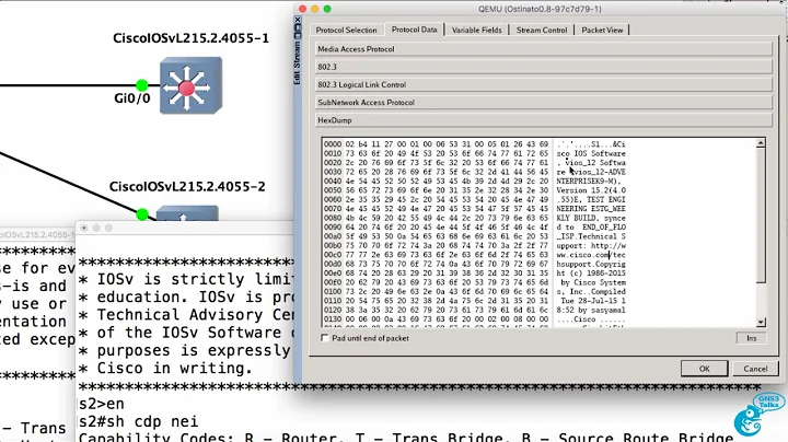 GNS3 Talks: Ostinato Wireshark Captures Part 5: Capture and generate GNS3 switch CDP messages