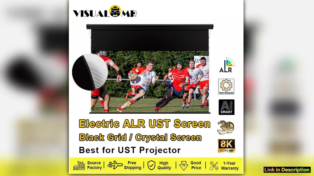 Electric Drop Down Black Grid ALR Crystal UST Projection Screen Motorized CeilingWall Mount 150 169