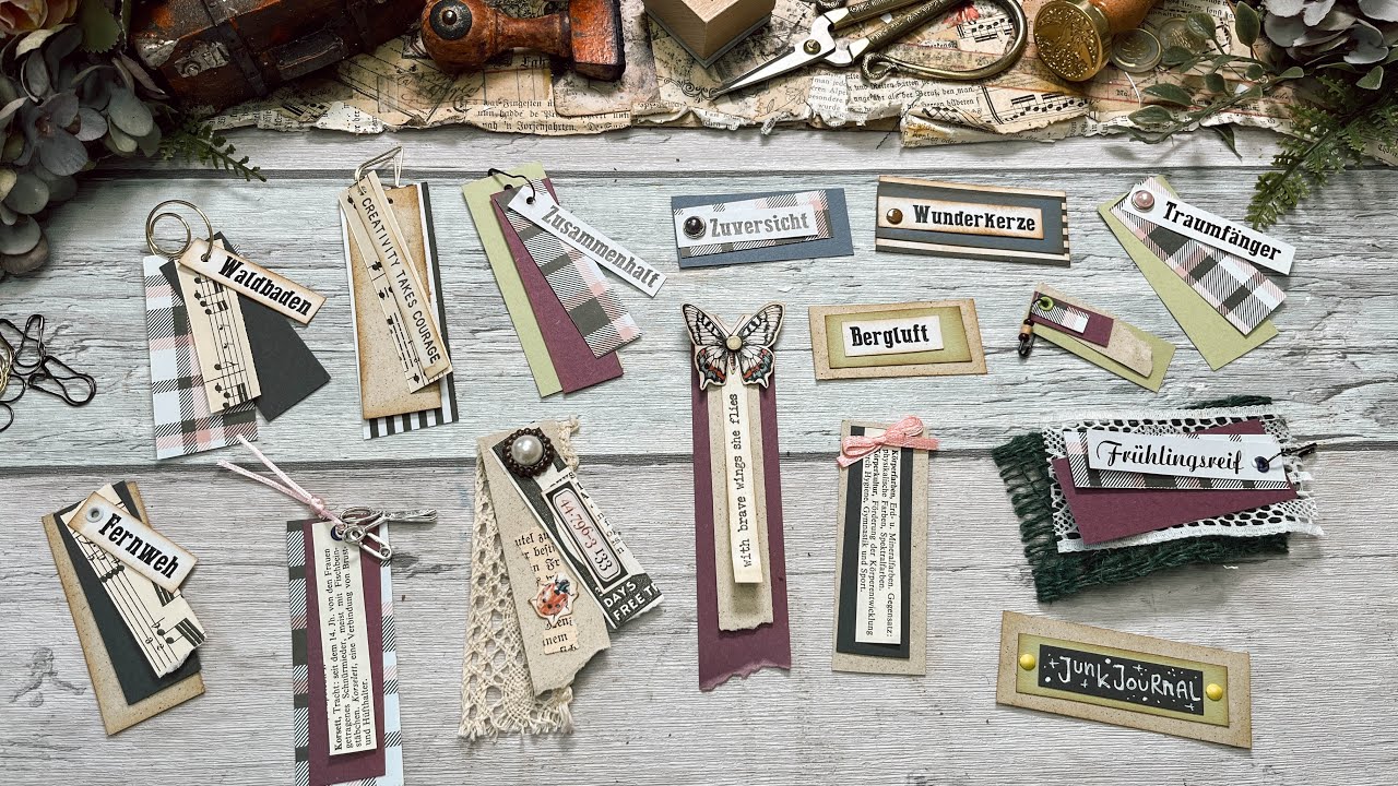 Junk Journal / deutsch / Restekiste / Mehrschichtige Label aus Papierstreifen
