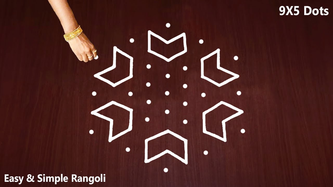 Very Easy Rangoli Designs | 9 Dots Kolam Designs | Simple Rangoli ...
