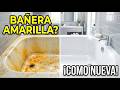 ¿Bañera con manchas amarillas? Dejarla como nueva sin frotar no dañarla.