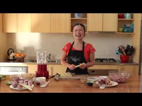Poh Ling Yeow cooking Chicken Satay with Peanut Sauce