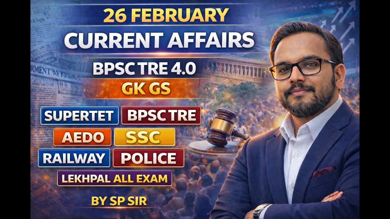 26  FEBRUARY  2026 CURRENT AFFAIRS BPSC TRE 4.0 UP LEKHPAL  SSC CGL MTS STET  SSC RAILWAY UPP