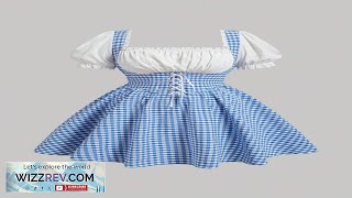 SHEIN MOD Plus Size Vintage Blue Plaid Patchwork Women Sundress Summer Short