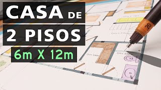 Como dibujar fácil un plano 6m x 12m de casa viplanta  2/2