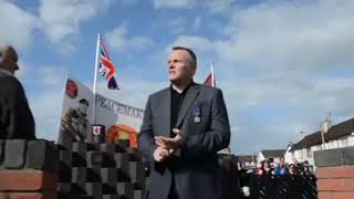 NI Veteran, Richard Inman speaking at the Op Banner/ Para Fight-Back parade, in Ballymoney.