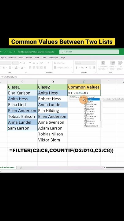 Find Common Values Between Two Lists in Excel #shorts - YouTube