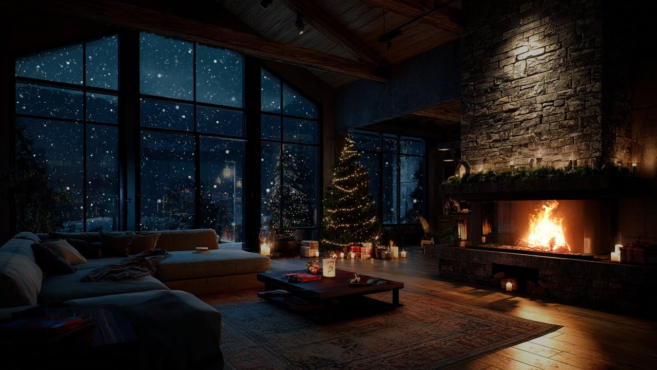 Gentle Snowfall & Firelight ❄️ Winter Night Sounds for Rest and Concentration