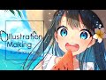 【イラストメイキング（解説付き）】スイカ大好きっ子ちゃん -Illustration Making-【speed painting】