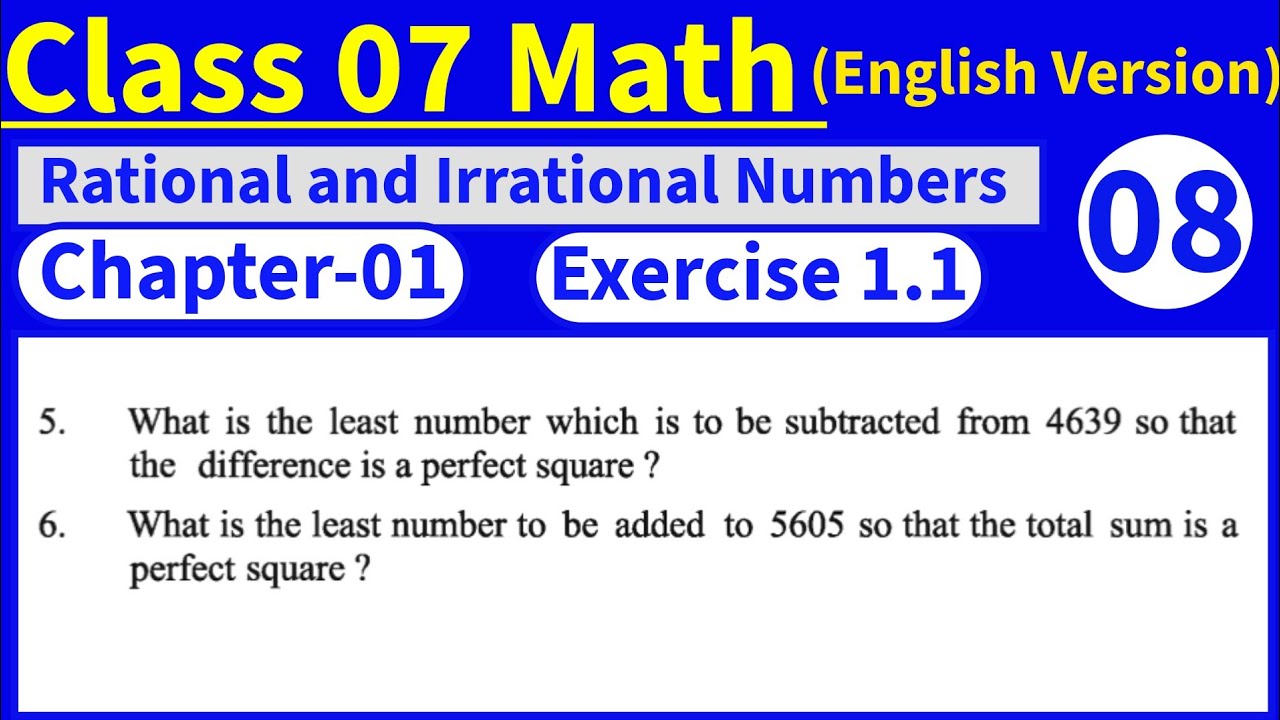Irrational Numbers Math 7 Exercise 1.1 | Chapter 01 | Rational & Irrational Numbers | Class 7 ...