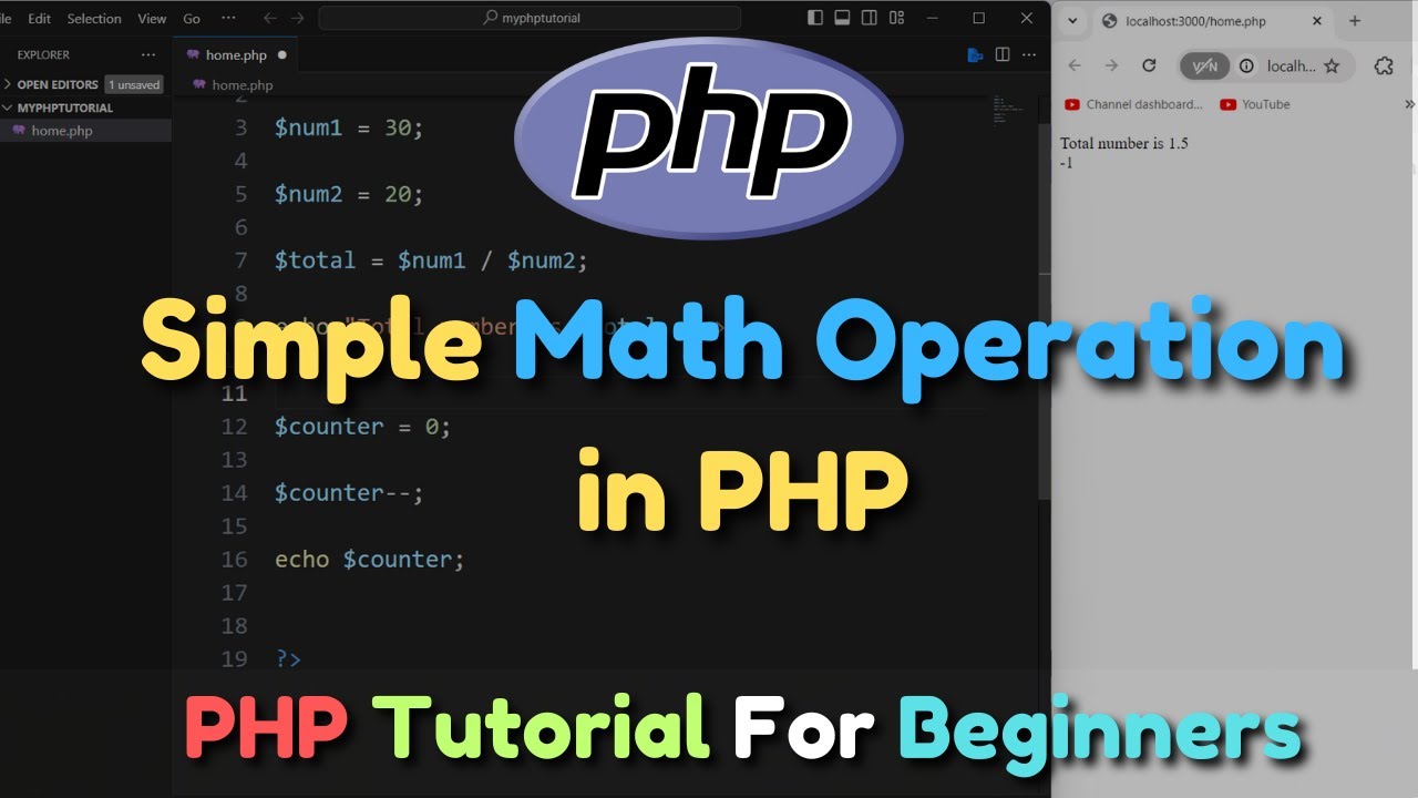 Simple Mathematics Operation in PHP | PHP Tutorial For Beginners - YouTube