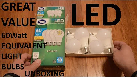 Unboxing Great Value 60 Watt Equivalent (9 Actual Watts) Soft White LED Light Bulbs