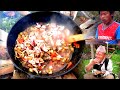 Cooking Local Pork curry and Eating In group Party of a Village