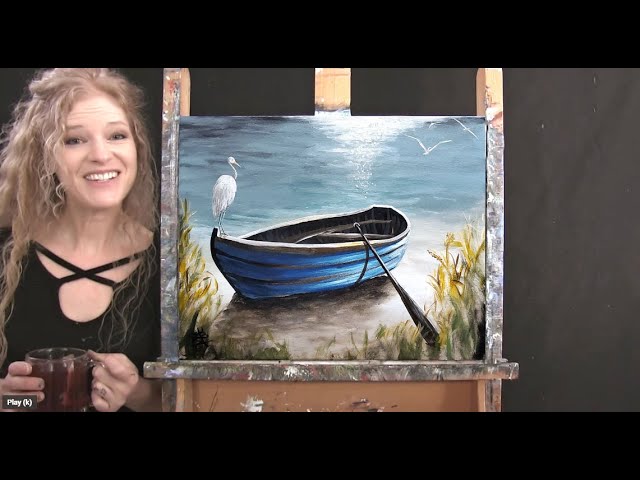 Learn How to Paint BEACH BOAT AND BIRDS with Acrylic Paint - Paint & Sip  at Home - Easy Tutorial 