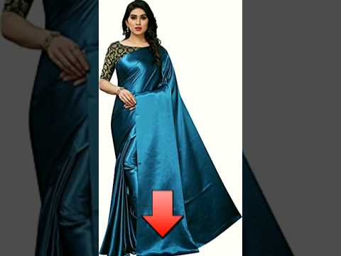 SHRRUT FASHION Pure Satin Silk Plain Saree With Jecquard Blouse (Blue)#video #shorts #shortsfeed