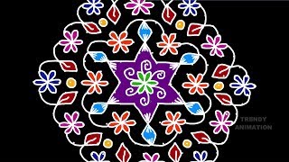 2019 teluginti  rangoli designs 19*10dots with colors | Chukkala muggulu |