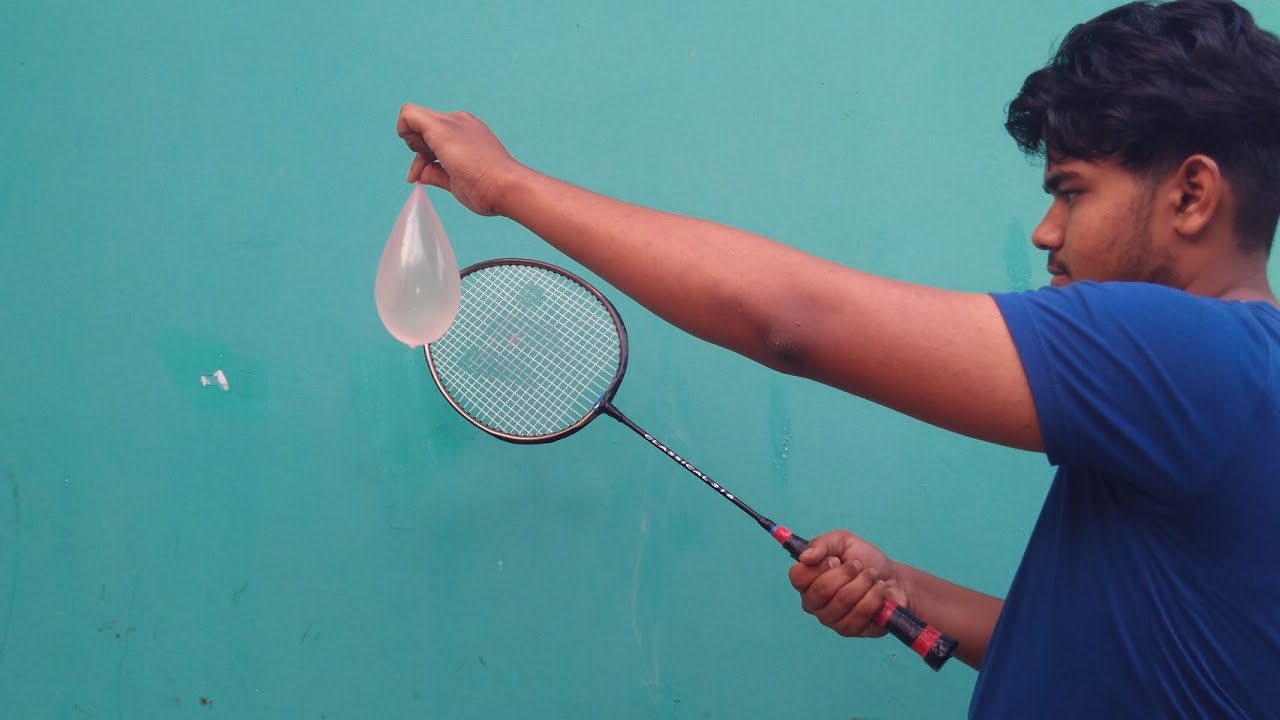 Experiment Slowmotion WaterBalloon Break by badminton racket - YouTube