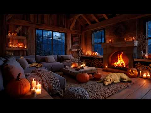 Thunderstorm Fireplace Sounds For Sleep Cozy Autumn Rain Halloween Night Ambience 